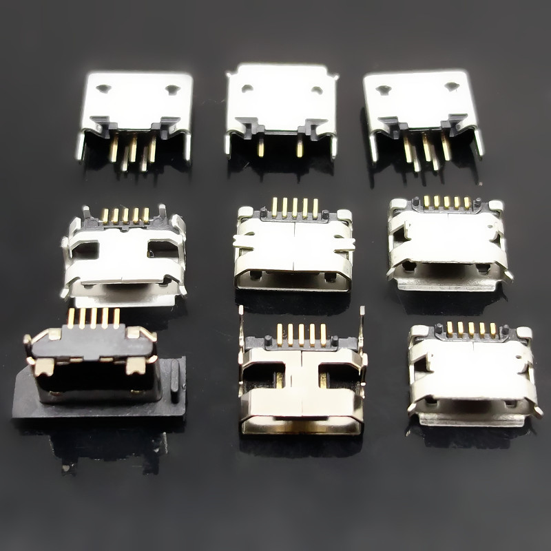 MICRO USB母座5PIN直插B型卷边USB立式牛角贴片安卓接口插座SMT-阿里巴巴