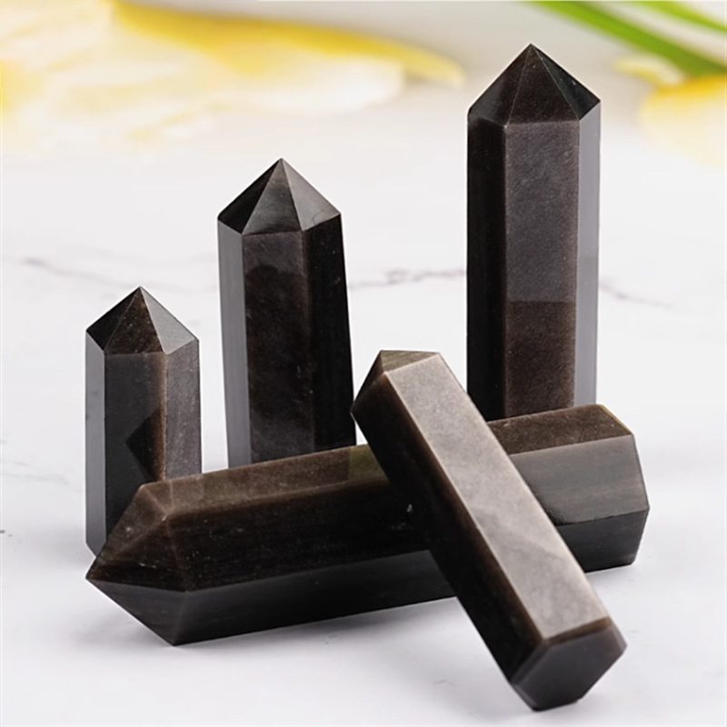 天然紫水晶黒曜石単双尖水晶柱六角柱原石磨き置物ホームリビングオフィス
