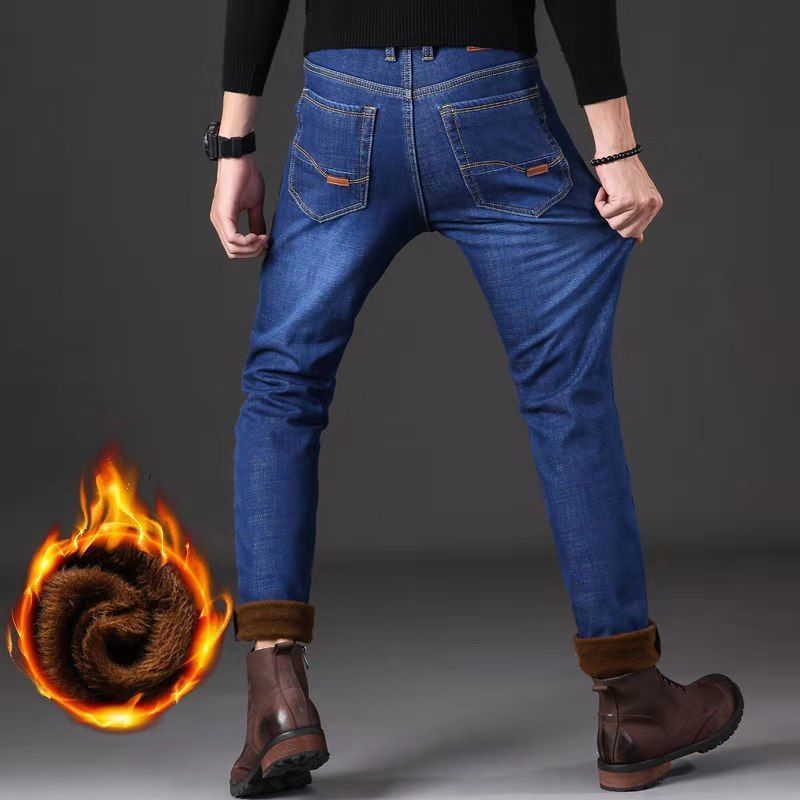 Brand Men jeans Winter Jeans Flannel Stretch High Quality Jean Trousers Men Casual Fashion Pants Men 2023 Men's Pants jeans men_voghion.com