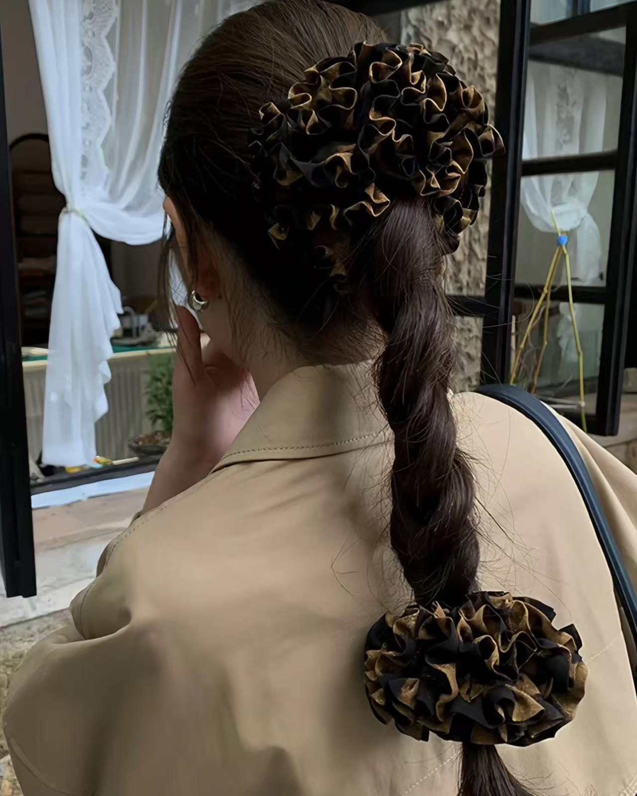 Little Wild Leopard Hydrangea Hair Tie ~ Leopard Print Scrunchie Hair Accessory Elegant High-End Korean Style Ins Blogger