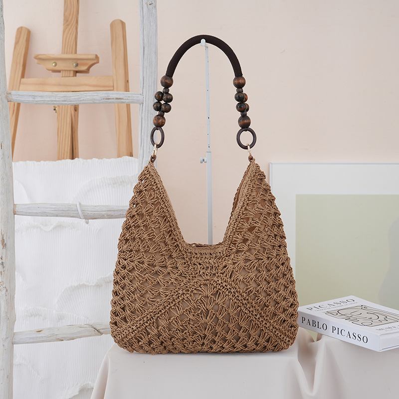 Ins Style Woven Straw Bag For Women, Large Capacity Bohemian Beach Vacation Shoulder Bag, Lightweight - Thumbnail 4