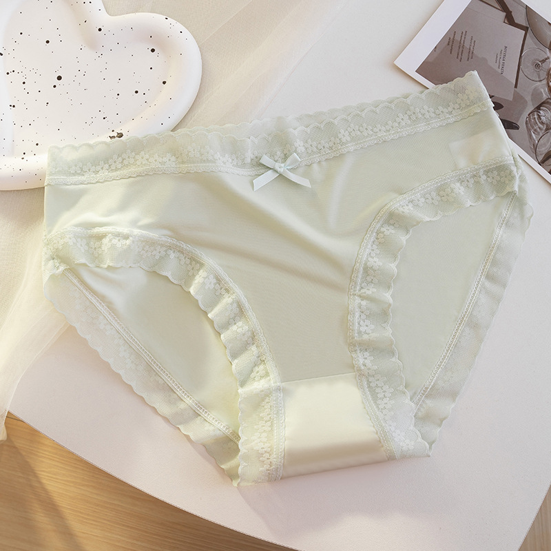 Ropa interior de encaje para mujer sin costuras estilo de verano fino de seda de hielo algodón antibacteriano sexy ropa interior de niña pura y fresca