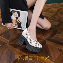 玛丽珍小皮鞋11厘米增高大网孔鞋百搭显瘦高显腿长粗高跟厚底女鞋