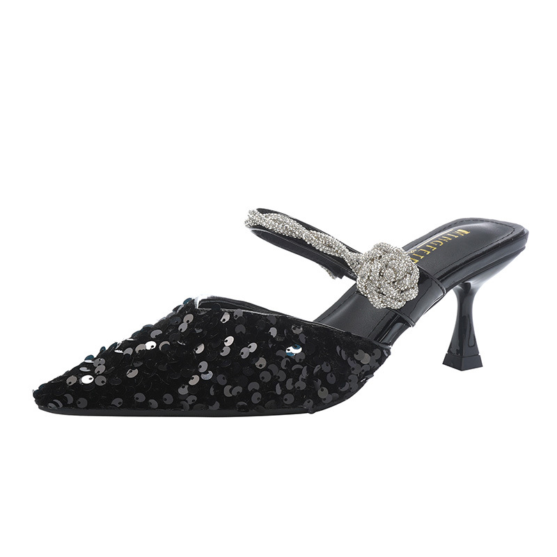 2025 nuevo estilo de verano con sandalias y zapatillas de tacón alto de tacón de aguja de diamantes de imitación image 6