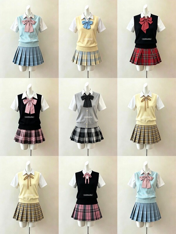 Japanese-Style Jk Uniform Knit Vest Pullover Sweater for Women, Summer Versatile Academy Style Pleated Skirt Set