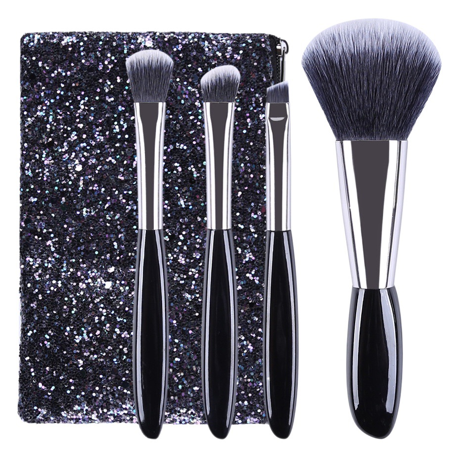 Zhuolya portátil polo corto mini tamaño pequeño guijarro sombra de ojos en polvo cepillo 4 pinceles maquillaje traje con bolsa cosméticos