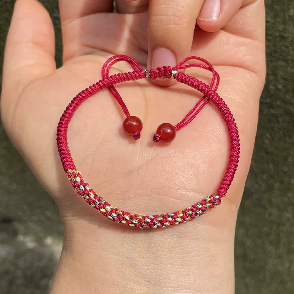 Jinyumantang Handmade Corn Knot Red Rope Bracelet for Men and Women, Natural Red Agate Bracelet, Diamond Knot Bracelet