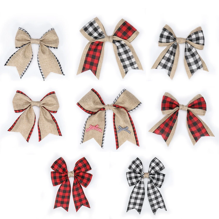 Оптовый Рождественский льняной бант имитация льняного черно-белого клетчатого банта большой бант из полиэстера Рождественский бант