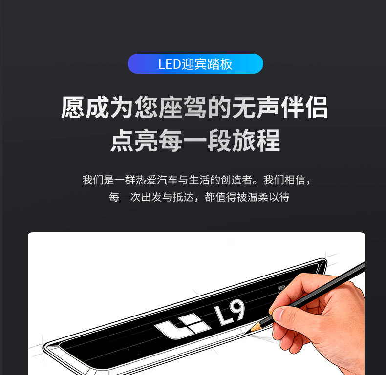 Suitable for Ideal L6L7L8L9 Cars, Illuminated Door Sill Strips, Welcome Pedals, Led Wireless Sensor, New Style