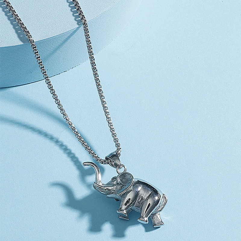 Hip Hop Upright Elephant Pendant Titanium Steel Necklace display picture 2
