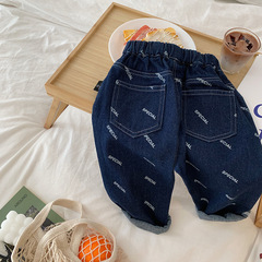 童辰辰媽 男童裝百搭寬鬆牛仔褲秋季兒童滿印ins風休閒長褲百搭潮