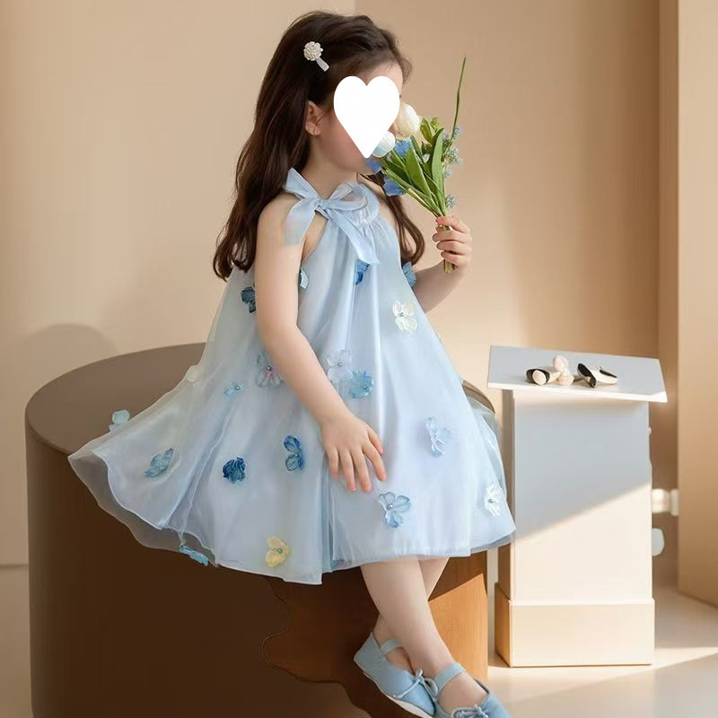 裙子女夏儿童公主女童连衣裙夏季2025新款立体裙子花朵纱裙中大童|undefined