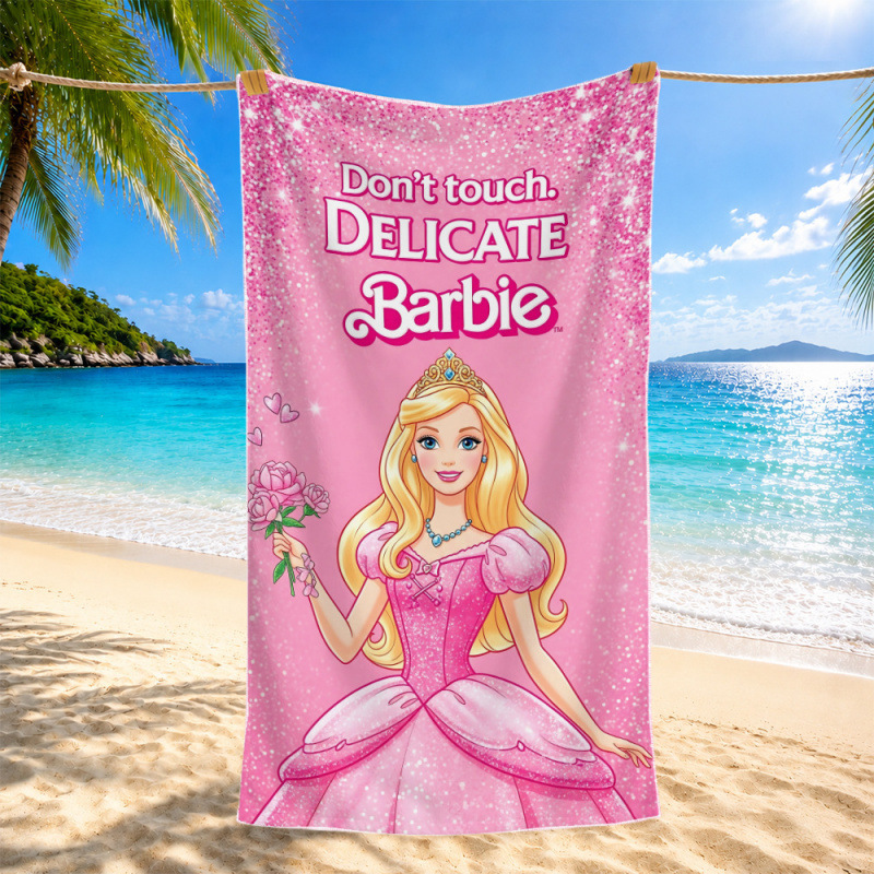 TK cross-border best-selling cute pink Barbie doll children's bath towel, little girl's Barbie cartoon print beach towel TK cross-border best-selling cute pink Barbie doll children's bath towel, little girl's Barbie cartoon print beach towel