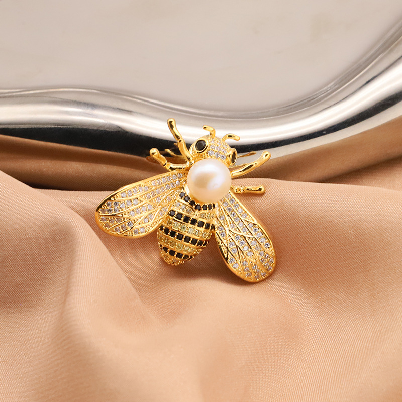 Natural de agua dulce perla broche abeja femenina ropa pin ramillete accesorios 18K oro real galvanoplastia color fabricante retención image 2
