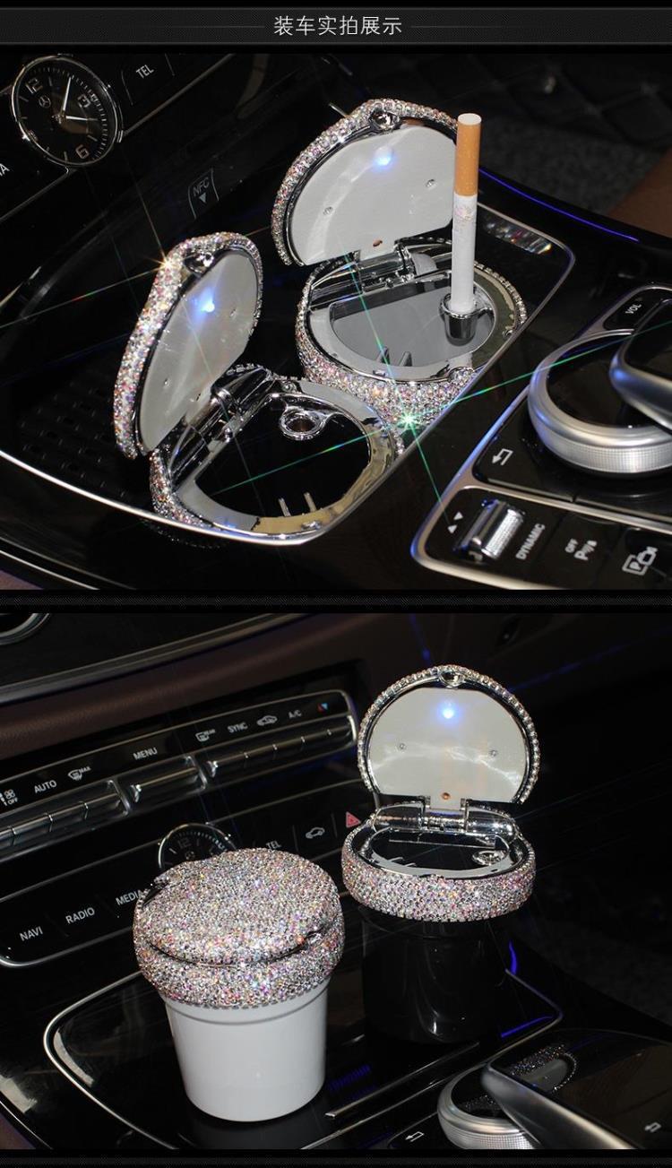 Diamond-encrusted car ashtray with led light luminous multifunctional car ashtray car interior car supplies