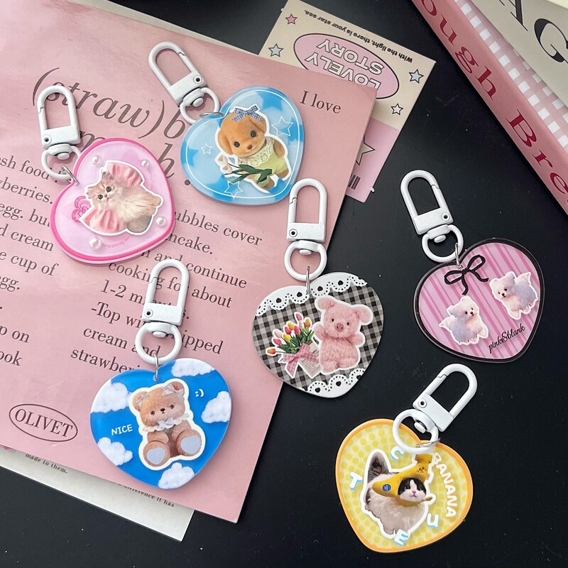 Cute Cartoon Love Acrylic Keychain Ins Simple All-match Schoolbag Pendant Girlfriend Couple Gift Accessories