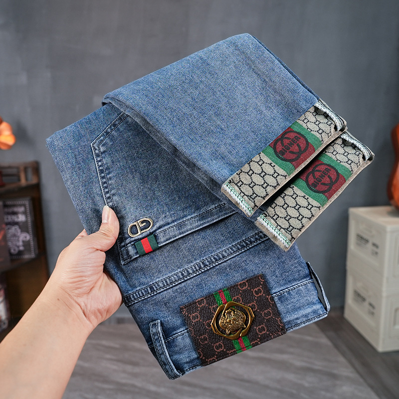 Men's Jeans Spring and Summer New Fashion Trend Embroidered All-match Elastic Casual Denim Men