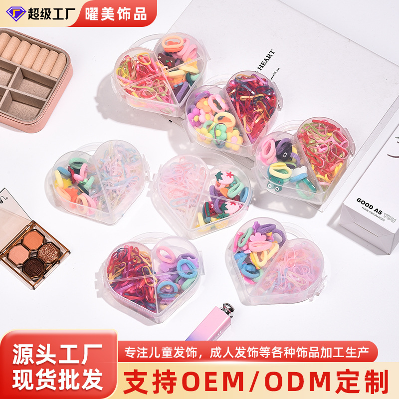 Nuevo estilo para niños pequeña princesa bolso para el cabello anillo para el cabello niña macaron fresco y dulce cuerda para el cabello lindo juego de accesorios para el cabello caja de regalo