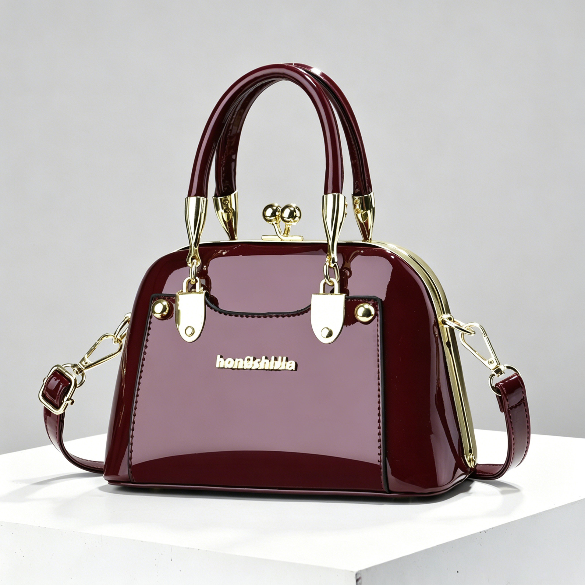 2026 nuevo retro oro fijo bolso de mano concha de mujer ligero lujoso bolso de cuero brillante temperamento transfronterizo bolso de hombro de mujer image 8