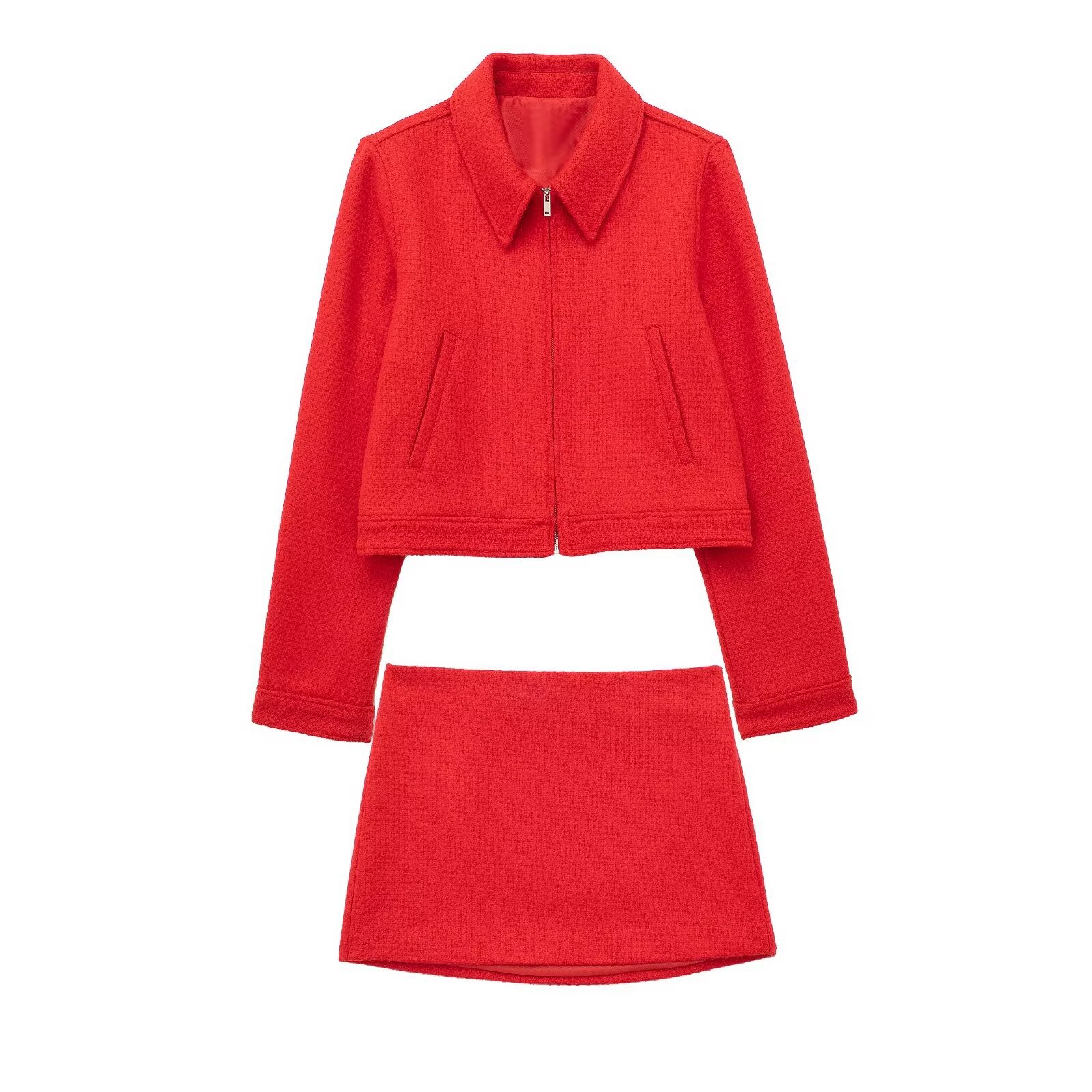 Women's 2024 Spring New Texture Jacket Coat+Texture Mini Skirt Set_voghion.com