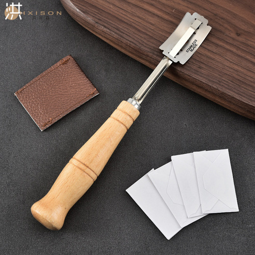 304 stainless steel curved wooden handle cutting wrap blade, bread contouring knife European stick cut pattern double-sided baking cutting