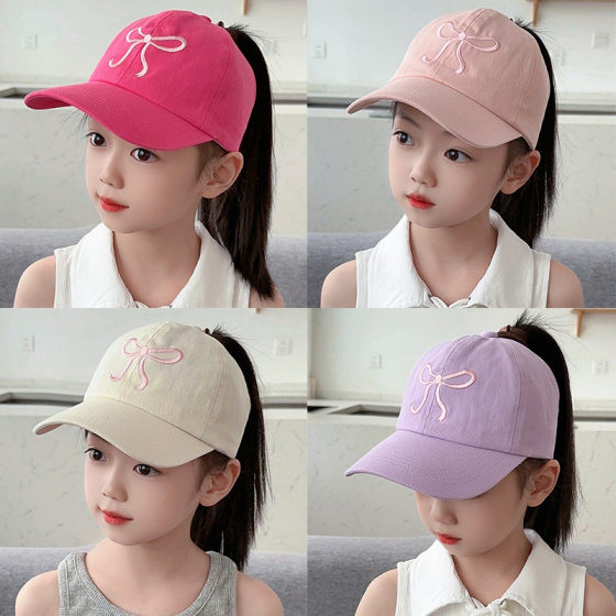 Children's Bow Baseball Cap Half Empty Top Ponytail Sweet Embroidered Cap Thin Breathable Children's Sunscreen Cap