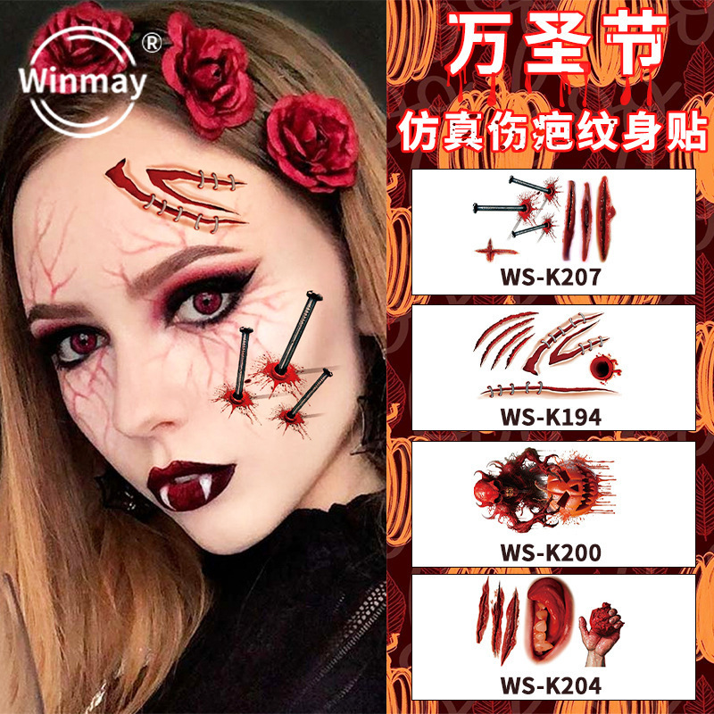Cross-border New Halloween Tattoo Sticker Simulation Bloody Scar Sticker Realistic Horror Disposable Temporary Waterproof Sticker Cross-border New Halloween Tattoo Sticker Simulation Bloody Scar Sticker Realistic Horror Disposable Temporary Waterproof Sticker