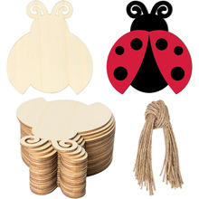 跨境亚马逊热销瓢虫木质工艺品DIY挂牌夏季昆虫激光木制小挂饰