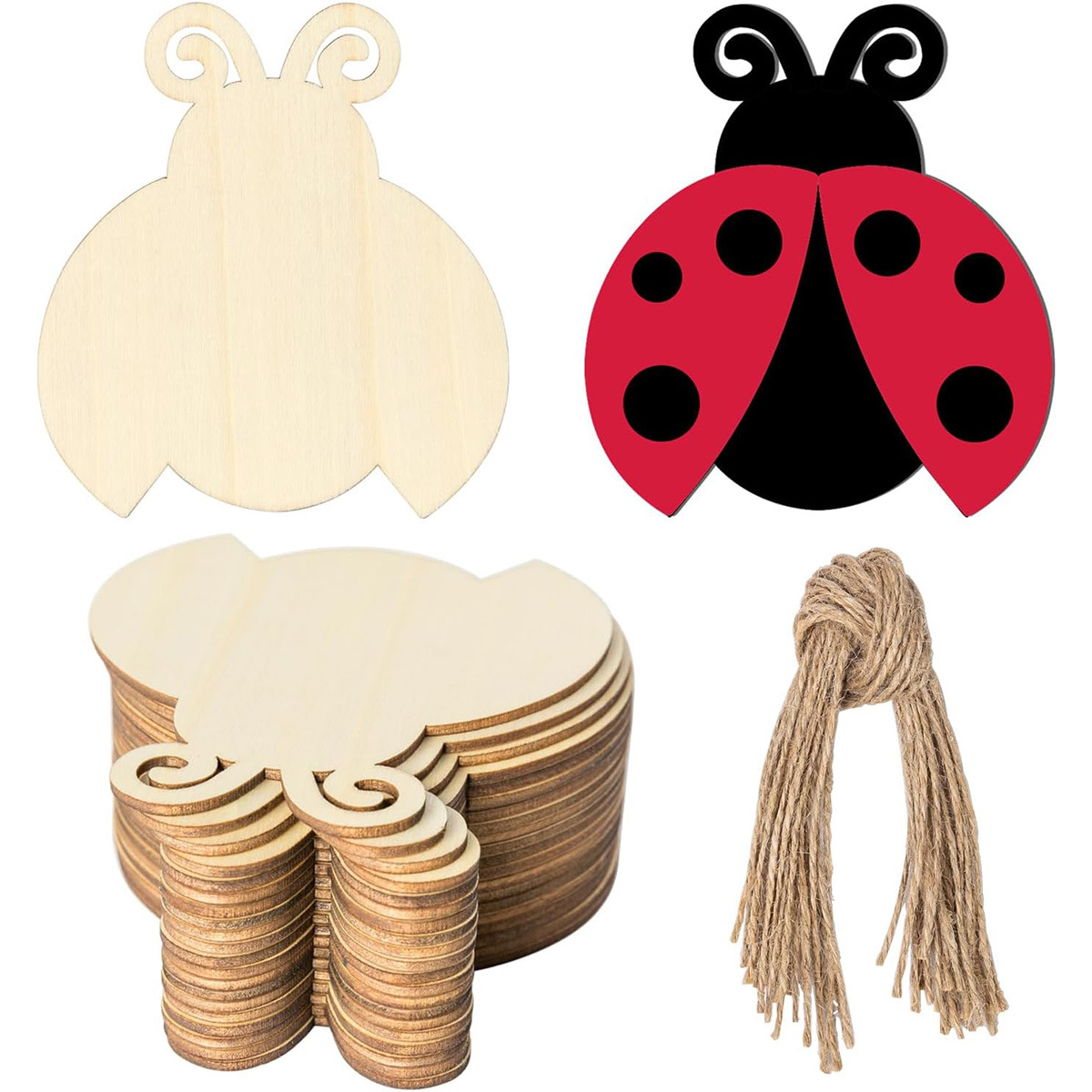 跨境亚马逊热销瓢虫木质工艺品DIY挂牌夏季昆虫激光木制小挂饰