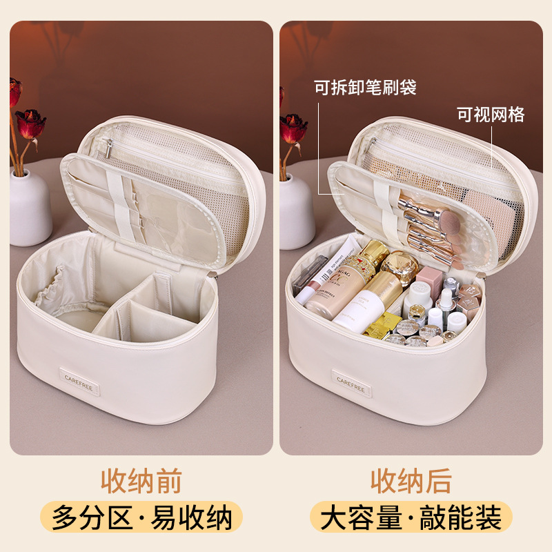 Oval Qimeng Categoría Bolsa de cosméticos de almacenamiento multicapa para mujer Bolsa de almacenamiento de pinceles de maquillaje portátil de gran capacidad Bolsa de lavado de viaje