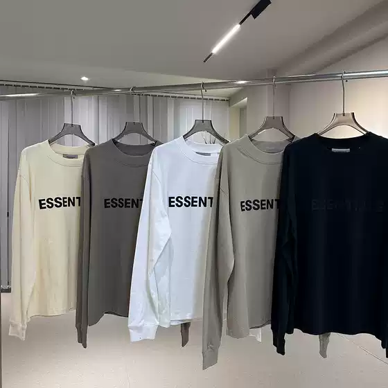 FEAR OF GOD ESSENTIALS Flocked Silicone Letter Loose Long Sleeve T-Shirt Unisex Couple Style