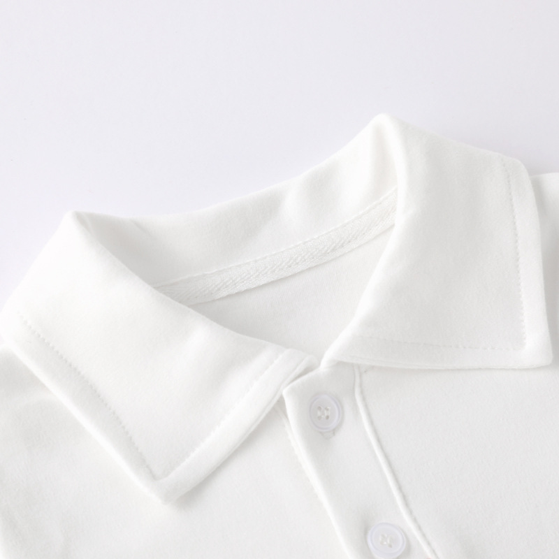 Camiseta POLO de terciopelo suave para niños, camiseta blanca de manga larga de estilo coreano para niños, camisa con solapa de algodón, novedad de otoño