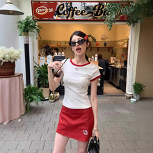 白色正肩蝴蝶结刺绣设计短袖t恤女夏季高级感内搭修身打底衫上衣