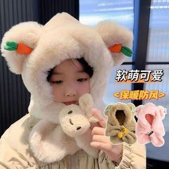 毛绒帽加厚宝宝冬季帽子围巾一体加绒保暖儿童防风护耳帽男童女童
