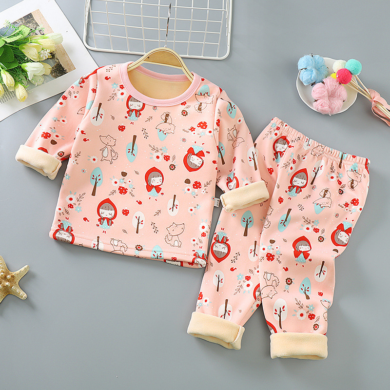 children thickening keep warm Underwear suit Children . Plush Autumn coat Long johns men and women baby Autumn and winter pajamas