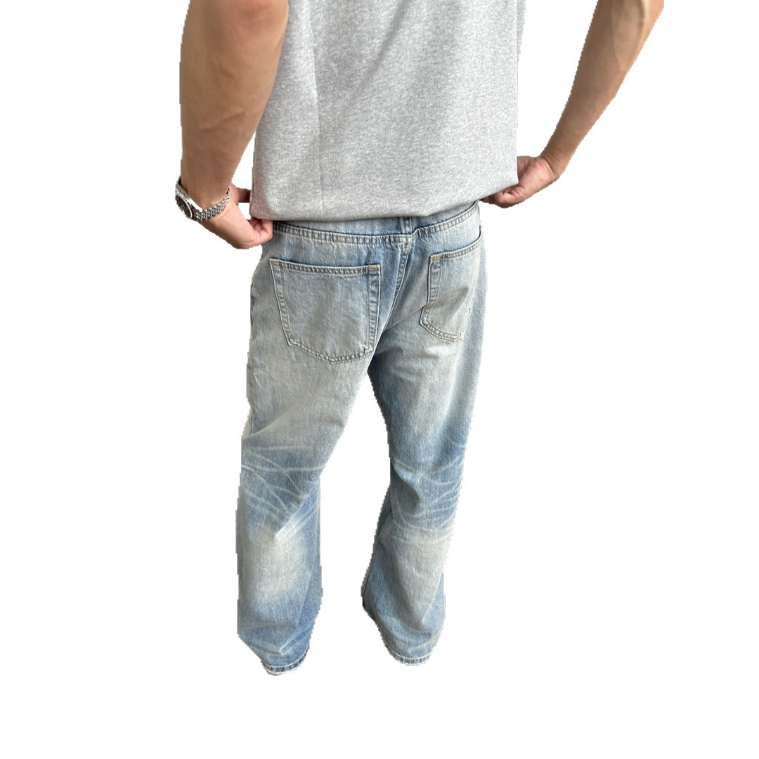 Suitedall Cream Blue Loose Straight Washed Soft Jeans Summer Versatile Casual Cleanfit Pants