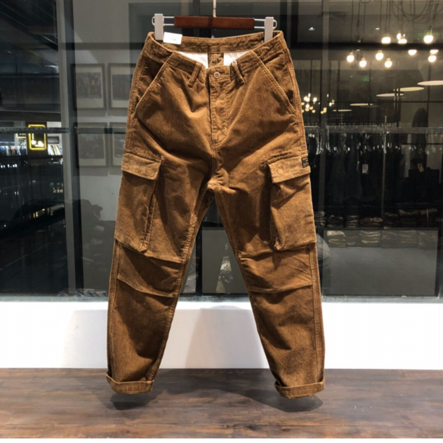 American-Style Autumn and Winter Corduroy Multi-Pocket Loose Straight Cargo Pants for Men, New Japanese Retro Casual Long Pants for Export