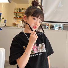 Stylish pure cotton short-sleeved girls' loose top summer children's T-shirt class uniform team uniform base shirt wholesale