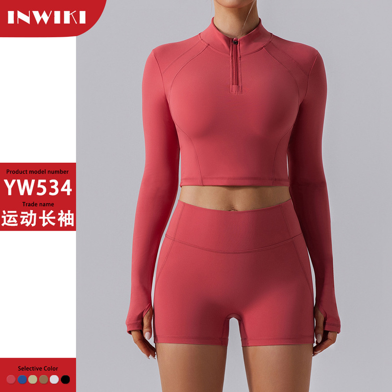 European and American Cross-border Half-zipper Long-sleeved Yoga Suit Tight-fit Running Outdoor High-intensity Quick-drying Yoga Top for Women