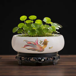 陶瓷水培花盆 茶桌专用 小型绿植容器简约禅意桌面装饰小花盆批发