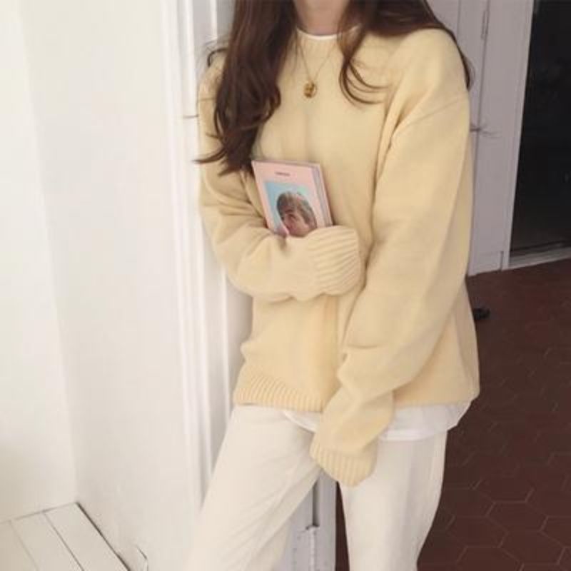 秋冬新款克莱因蓝色软糯毛衣女加厚宽松套头慵懒风打底针织衫外穿|undefined