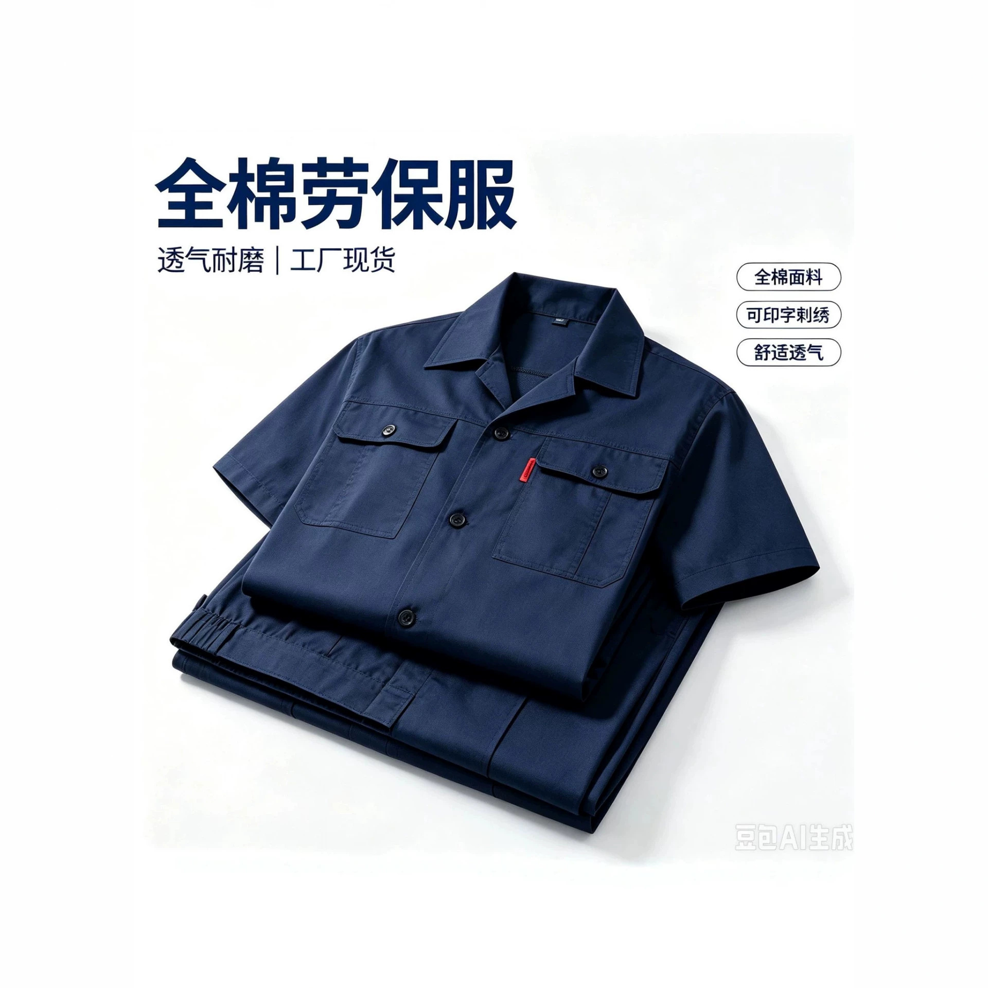 现货夏季薄款纽扣短袖工作服焊工套装男女劳保耐脏厂服建筑工纯棉