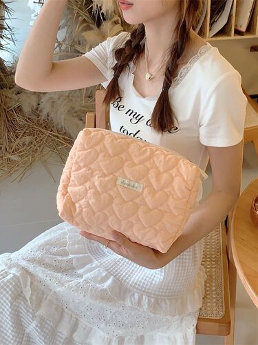 37293 New cosmetic bag, large capacity quilted cotton love storage bag, cute portable toiletry bag, shopping clutch