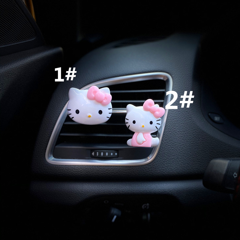 新款可愛粉色蝴蝶結小貓頭汽車空調出風口香水夾貓車載裝飾用品