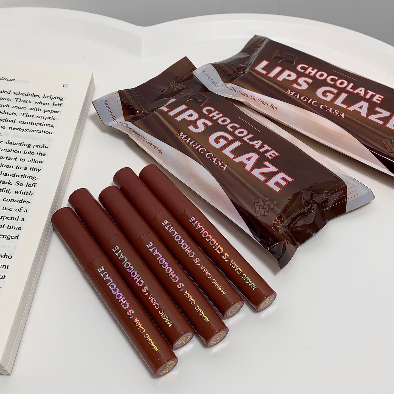 Cross-border MAGIC CASA Chocolate Five-Lip Gloss Set with matte finish Specification drawing