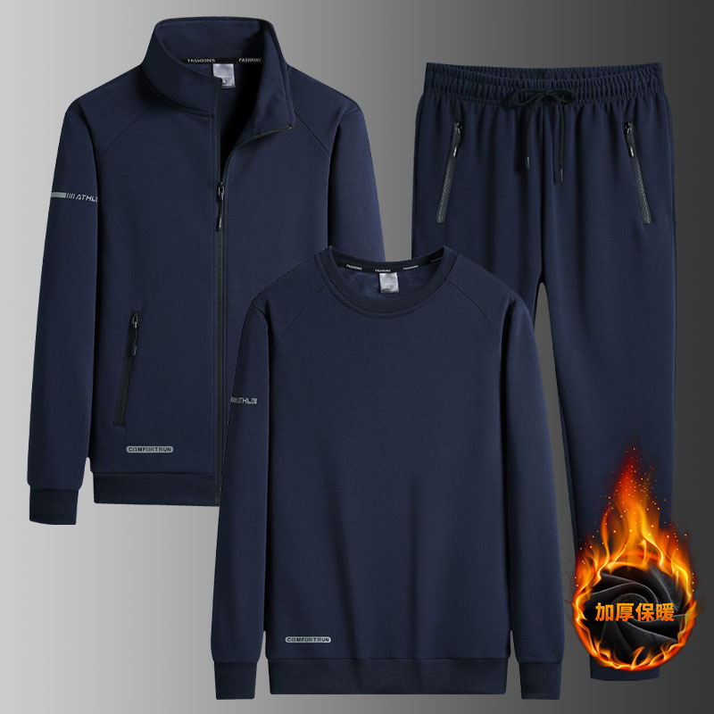 Transfronterizo 2023 invierno nuevo hombre de cuello de algodón más terciopelo grueso juego casual cardigan juvenil de tres piezas