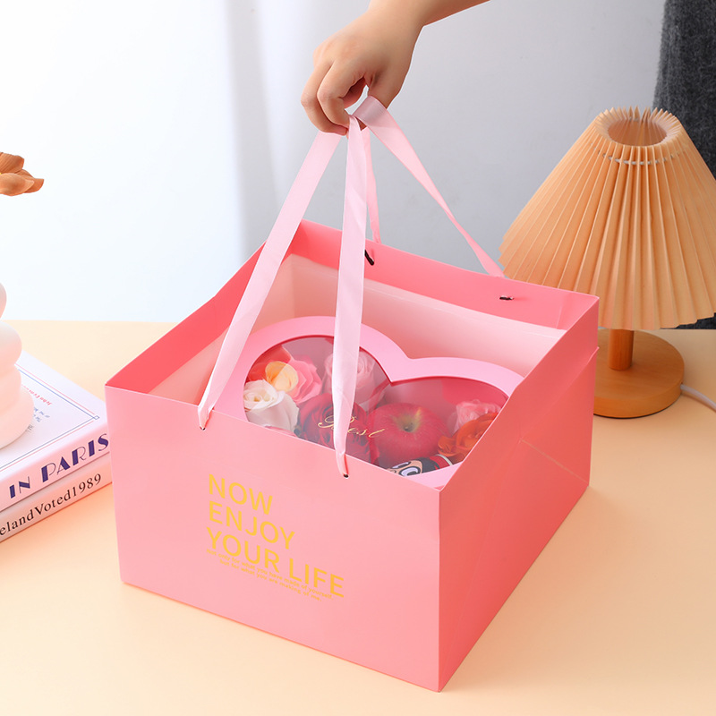 Caja de regalo del día de San Valentín en forma de corazón, caja de regalo de rosas de ventana, caja de frutas de plástico, caja de cumpleaños