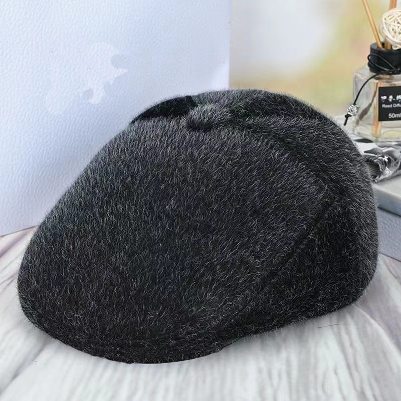 Invierno nuevo sombrero de avance para hombres al aire libre frío caliente y gorra de cuero de lana para hombres con protector de orejas incorporado puede valgarse