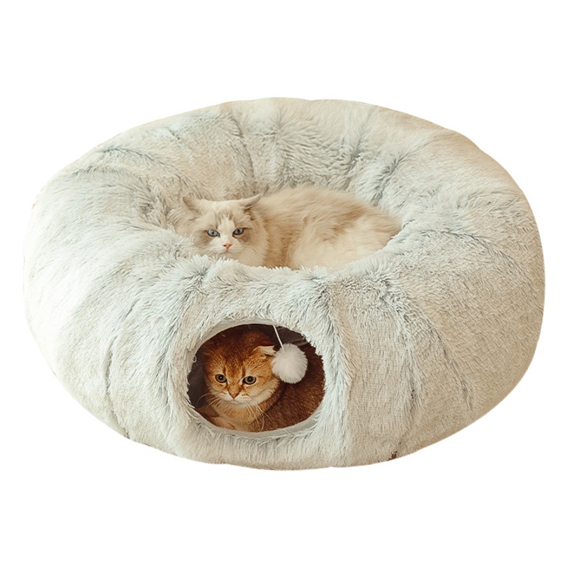 Invierno gato nido gato túnel redondo felpa caliente mascota nido plegable gato paso nido perro