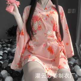 妙姿新款外贸情趣内衣女 日式复古印花和服套装浴袍一件代发批发